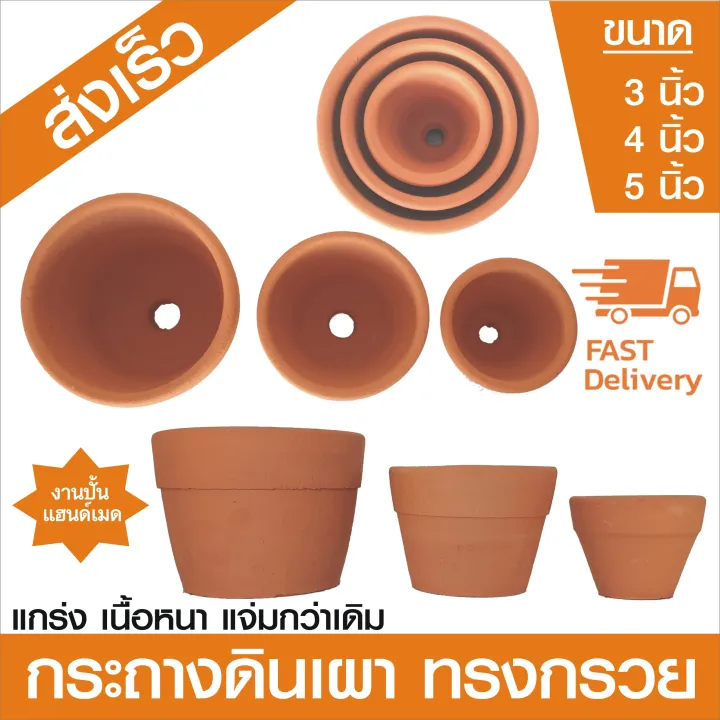 กระถางดินเผาทรงกรวยแฮนด์เมด ขนาด 3-5 นิ้ว