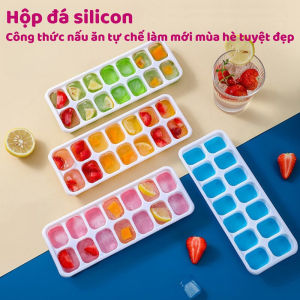 Khay Đá Có Nắp Đậy 14 Ô Thiết Kế Đáy Silicone Mềm Khuôn Làm Rau Câu Đổ Thạch Trữ Thức Ăn Dặm Cho Bé Chống Mùi Tủ Lạnh TIDO TIDO