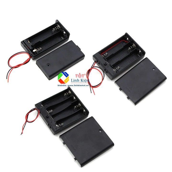 Hộp đựng pin AA 1,5V - pin con thỏ có nắp đậy, switch ON/OFF đấu nối ...