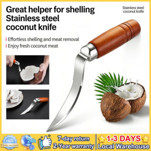 Coconut Tool Stainless Steel Coconut Meat Removal Durable Wooden Handle Coconut Opener For Kitchen Coconut Meat Remover