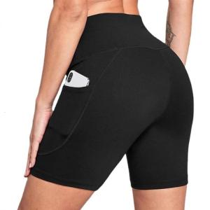 Phụ nữ thời trang quần sọt bơi lội eo cao thiết kế yoga quần Legging Cạp Ngắn Màu Trơn với ôm bụng và túi bên