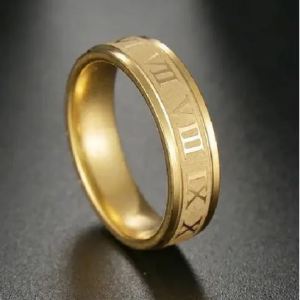 Ready Cincin Titanium Gold Motif Tulisan Romawi Anti Karat Anti Luntur
