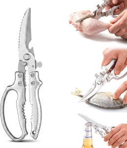 Sharpest Heavy-Duty Kitchen Shears with Non-Slip Handle & Safety Lock 2026 New Stainless Steel Bone-Cutting Kitchen Scissors 2-in-1 Kitchen Scissors for Chicken Bones Fish Seafood (Black 1PCS)