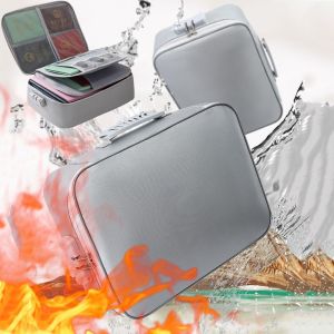 OOC Waterproof Fireproof Document Bag Large Capacity Multi-Layer Travel File Handbag Safety Comfortable Handle Important File Organizer Travel Use