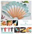 freemarketshop New 12 Pcs Wooden + Silicone Kitchen Utensils / Cooking Tools Set Kitchen Cooking Tools Stand Kitchenware Spatula Silicone Kitchen Utensils Set With Wooden Handles Heat Resistant -30 to 230 C.. 