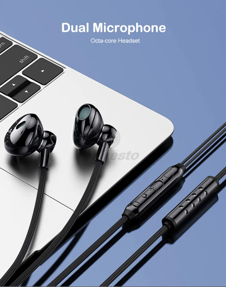 Wiresto Dual Mic Wired Earphones Panoramic Sound Headset with