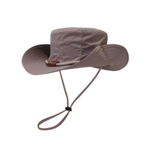 YOCKY Solid Color Western Cowboy Hat Sun Protection Big Brim Sun Hat Breathable Drawstring Hiking Cap Famale