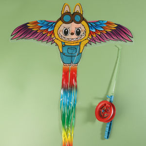 FF ว่าวการ์ตูนของเล่นพลาสติกขนาดเล็กพับได้พร้อมเบรคมือเบ็ดตกปลาสำหรับเด็กสันทนาการกลางแจ้งสนุกของเล่น