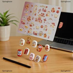 [COD] Springhooe Cute Chinese New Year Horse Year Lion Dance Bow Nail Art Print Stickers Lucky Pony Manicure Decals Festive Embossed Nail Decor