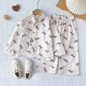 Bear Leader Kids Clothes Sets New Childrens Autumn Cartoon Animal Print Clothing Long Sleeved Lapel Koala Shirt+Pants Two-piece Homewear Cotton Girls and Boys Pajama Suits
