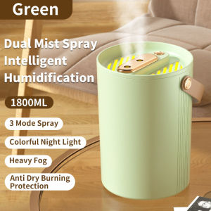 DQRGO [SG Stock] 1800ML Portable Dual Mist Spray Air Humidifier for Room Heavy Fog LED Night Light USB Aroma Diffuser with Essential Oil Air Purifier Diffuser for Home Office