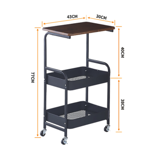 Metal Cart with Table Metal Storage Cart with Wheel Moveable Double Layer Storage Rack Wooden Table Bedside Table Utility Trolley Cart Organizer Rack Wooden Storage Rack Sofa Bedside Cabinet