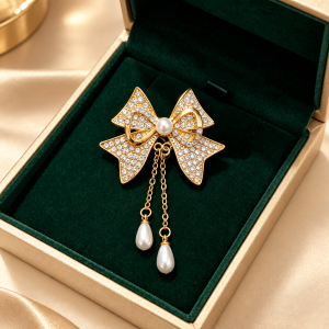 Crystal Butterfly Flower Brooch Pearl Drop Chain Tassel Rhinestone Anti Exposure Clothing Pin Elegant Fashion Accessory for Women