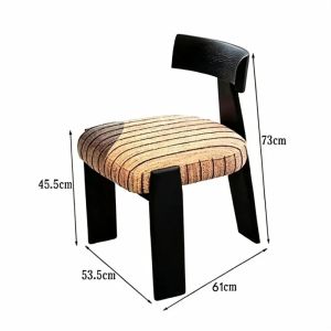 Sacesr Antique Chairs T-shaped Back Vintage Striped Fabric Cushion Wooden Frame Dining Chairs French Mid‑Century Dining Room Furniture T2Y7B