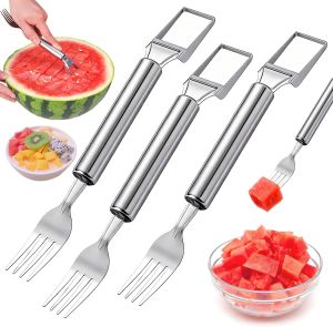 2-In-1 Stainless Steel Fruit Cutter ，2026 New Watermelon Fork Slicer Cutting Tool，Summer Watermelon Cutter Slicer Tool for Home Party Camping Kitchen Gadget (1Pcs)