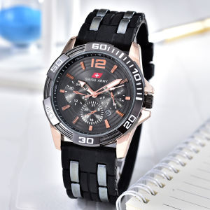 Swiss Army - Jam Tangan Pria - Body Rose Gold - Green Dial - Green Rubber strap - SA-KRT-TGL-8040-R/Green-Karet Hijau