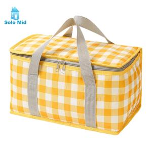 Checkered Picnic Bag Large Capacity Camping Storage Bag Cold Protection Lunch Box Insulation Bag for Beach School Office