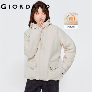 GIORDANO ผู้หญิง แจ็คเก็ต Berber Fleece Collage แจ็คเก็ตมีฮู้ด กันลม มีกระเป๋าแบบมีปก แจ็คเก็ตโอเวอร์ไซส์ แฟชั่น ลำลอง อบอุ่น 13372812