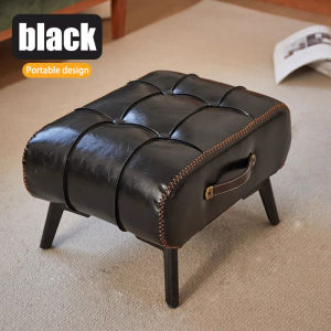 Leather Pier Light Luxury High Sense Small Stool for Shoe Living Room Coffee Table Sofa Household Foot Stool
