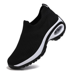 Best Seller Korean Black Rubber Socks Shoes For Women Slip On Casual Sports Shoes Air Cushion Light Weight Jogger Sneakers