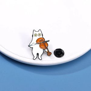 DOUCAI Accordion Cat-shape Brooch Violin Guitar Animal Theme Metal Pin Temperament Funny Women Suit Lapel Pins Girls