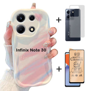 เคส Infinix Note 30และอุปกรณ์ป้องกันหน้าจอ Infinix Note 30 4G / 5G แฟชั่นขอบหยักแบบไล่ระดับสีฝาครอบป้องกัน TPU แบบนิ่ม + ฟิล์มบางเซรามิก + ฟิล์มด้านหลัง3IN1