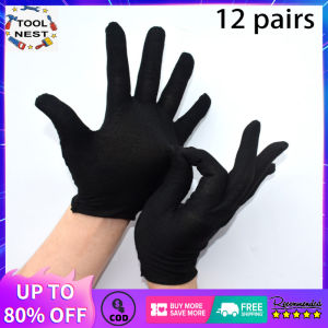 Tool Nest 12 Pairs Black Cotton Gloves Soft Large Sensitive Cleaning Dry Moisturizing For Working