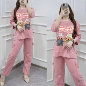 Baju Setelan Wanita Viral Jumbo Macaron Set BO Bahan Katun Combed 24s Aplikasi Sablon Premium Ukuran M L XL XXL 3XL LD 100-130 CM Oneset Remaja Kekinian  Ootd Korean Style Warna Purple Cream Dusty Black Denim Bisa Dibeli Tepisah