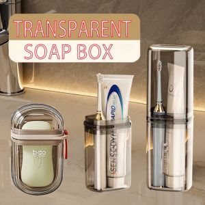 Transparent Soap travel case With Lid Travel Toothbrush Mouthwash Cup Portable Soap Box For Business Trips