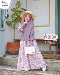 setelan gamis anak perempuan motif bunga cantik / gamis anak adiba manasikana