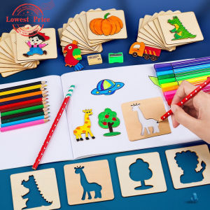 20Pcs Kids Early Educational Montessori Children Drawing Toy Wooden DIY Painting Template Stencils