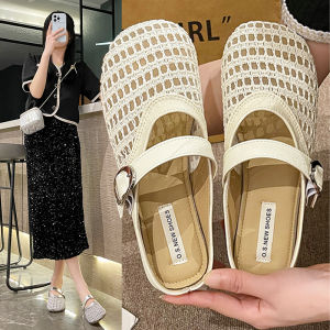 Summer Casual Cut-out Slippers with Toe Slippers Womens Flat Belt Buckle Breathable Lazy Semi-slippers
