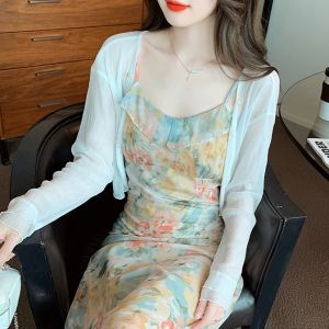 Impression Fashion Women Elegant Chiffon Plain Long Sleeve Short Sun-protective Shawl Cardigan