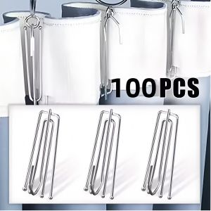 100pcs 4 Prongs Curtain Pleat Hook Clips Stainless Steel Drapery Hook Pins for Pleated Drapes