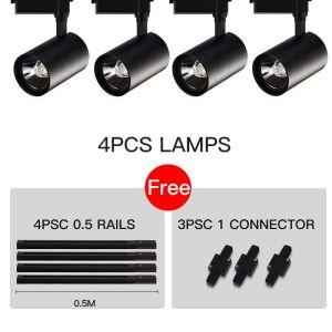 (4pcs lamps+2m Rail) Whole Set Led Track Light Set 12/20/30/40W COB Track Lights Aluminum Rails Track lighting Fixture For Clothing Shop Living Room Home Spotlight Track Lights Lens Lamp Clothing Store Shop Exhibition Hall Home Light Lens Spot goods