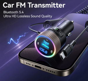 บลูทูธ5.4เครื่องส่งสัญญาณ FM Dual Mics HiFi Deep Sound USB C อะแดปเตอร์ชาร์จไฟในรถ60W PD QC3.0 Super Fast Car Charger
