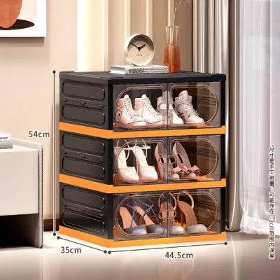 Transparent Foldable 3/6/9 Layer Shoe Box Dustproof Magnetic Door Stackable Multi-Layer Large Size Organizer For Home Sneaker Boot Shoe Storage Cabinet