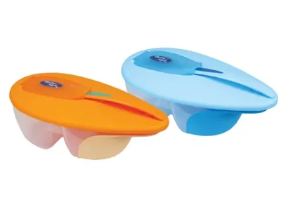 Mangkok Makan Bayi dengan Sendok Sensor Panas Baby Safe / Tempat Makan Bayi 2 Tempat + Sendok Bayi / Twin Taste Bowl Set With Heat Sensing Spoon