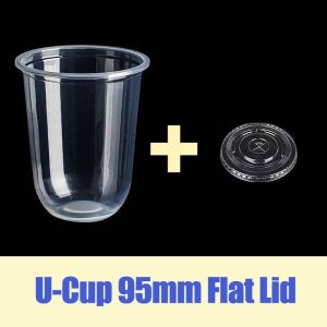 [100pcs]Plastic Y/U 95mm Pet Milk Tea Takeaway Cups With Flat/Dome/Strapless Lids Set (12oz 16oz 22oz)