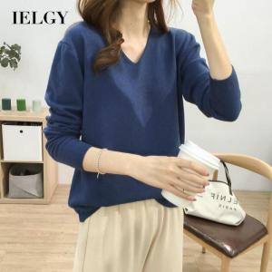 IELGY Womens clothes casual long sleeves fashionable slim solid color versatile V-neck loose knitted