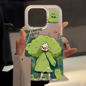 Casing สําหรับ iPhone 11 14 13 12 15 Pro MAX 14  Pro MAX 13 12 Pro MAX 14 Plus TPU Shockproof Matte Ultra thinเคสทรศัพท์กันกระแทก Skin-feeling Clear Transparent Phone Casing Simple frosted Anti-fingerprint Phone CoverCartoon cute broccoli girl เคส