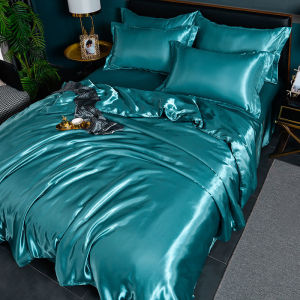Double-Sided Ice Silk Bed Sheet Four-Piece Set Summer Bedding High-End Solid Color Duvet Cover Silky Satin Dormitory Three-Piece Set LZD