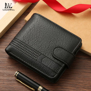LouisWill Fashion Wallet Mens Simple Short Wallet Retro Textured PU Buckle Coin Purse Business Multi-Card Position Wallets Travel Purses Coin Pouch ID Credit Cards Holders