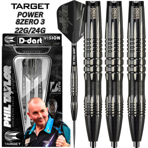 TARGET STEEL TIP DARTS - 22G/24G (PHIL TAYLOR) POWER 8ZERO 3 BLACK TITANIUM DART SET
