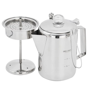 Hinged Lid Coffee Percolator 9 Cup Stainless Steel Quick Heating Coffee Pot for Outdoor Camping and Home Brewing