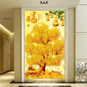【Ship in 24H】入户玄关装饰画招财摇钱树发财树自粘中式客厅风水画进门过道壁画