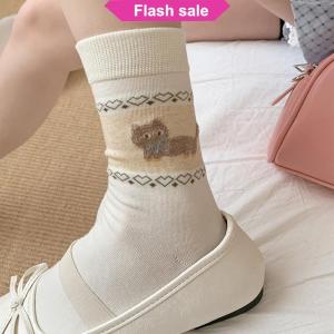 SHENHAO2🎀 1 4 đôi vớ thoải mái họa tiết chó mèo hoạt hình vớ ống giữa thấm hút mồ hôi chống trượt thoáng khí vớ ấm ngoài trời