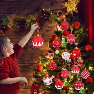 12pcs Christmas Wooden Ball Pendant Red Bow Balls Garland Hanging Ornament Home Party Xmas Tree DIY Craftts Decoration