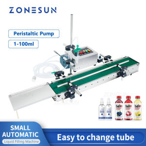ZONESUN ZS-DTPP100C Small Automatic Liquid Filling Machine with Conveyor Belt 1-100ml Peristaltic Pump Bottle Filler Line for Perfume Juice