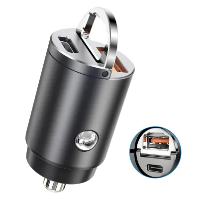 Sanptoch Mini Invisible Car Charger Adapter 60W Fast Charging USB Type C PD30W + QC3.0 Dual Port Metal Quick Charge Compatible with iPhone 16 15 14 13 12 11 Pro Max iPad Samsung Huawei Xiaomi